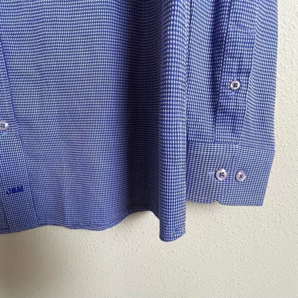 Johnston & Murphy Shirt Men's L Blue White Button Up Long Sleeve Check - Picture 3 of 9